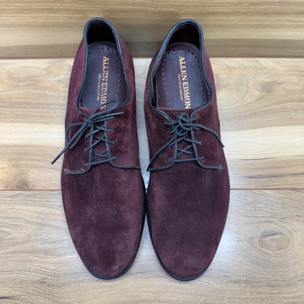 Allen Edmonds Wine Suede Oxford Mens 11 EEE Light Form Feather Welt Dress Shoes